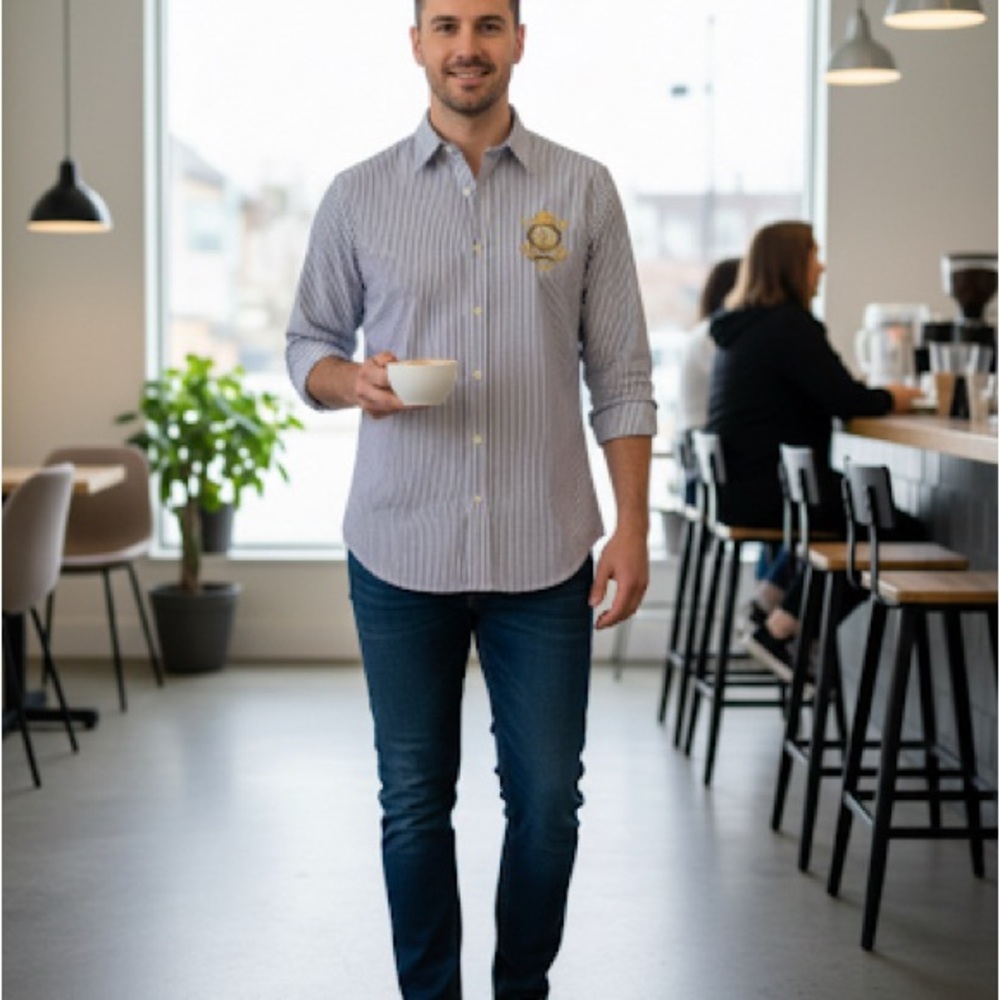 Men's Striped Shirt with Embroidered Logo